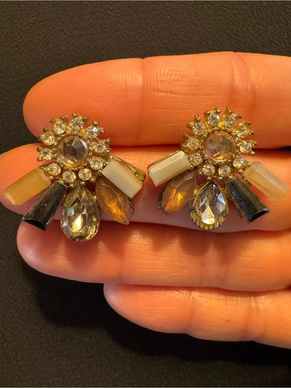Vintage Rhinestone Crystal Cluster Earrings